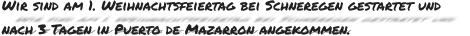 Wir sind am 1. Weihnachtsfeiertag bei Schneregen gestartet und  nach 3 Tagen in Puerto de Mazarron angekommen.
